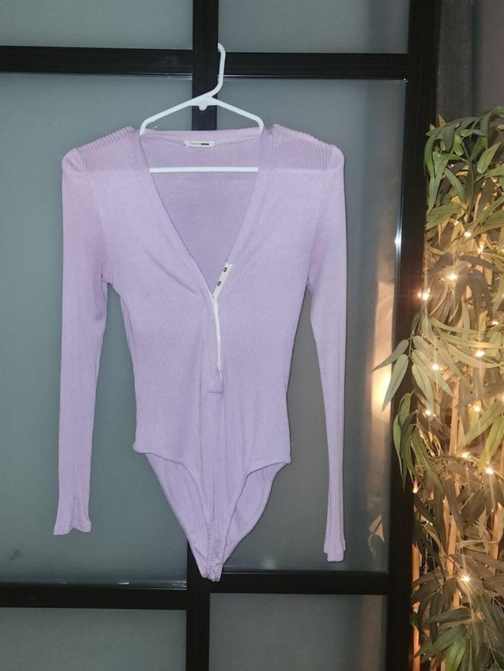 Fashion Nova Lilac V-Neck Ribbed Bodysuit Sweater